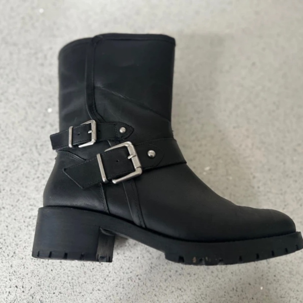 Sleek Black Leather Combat Boots